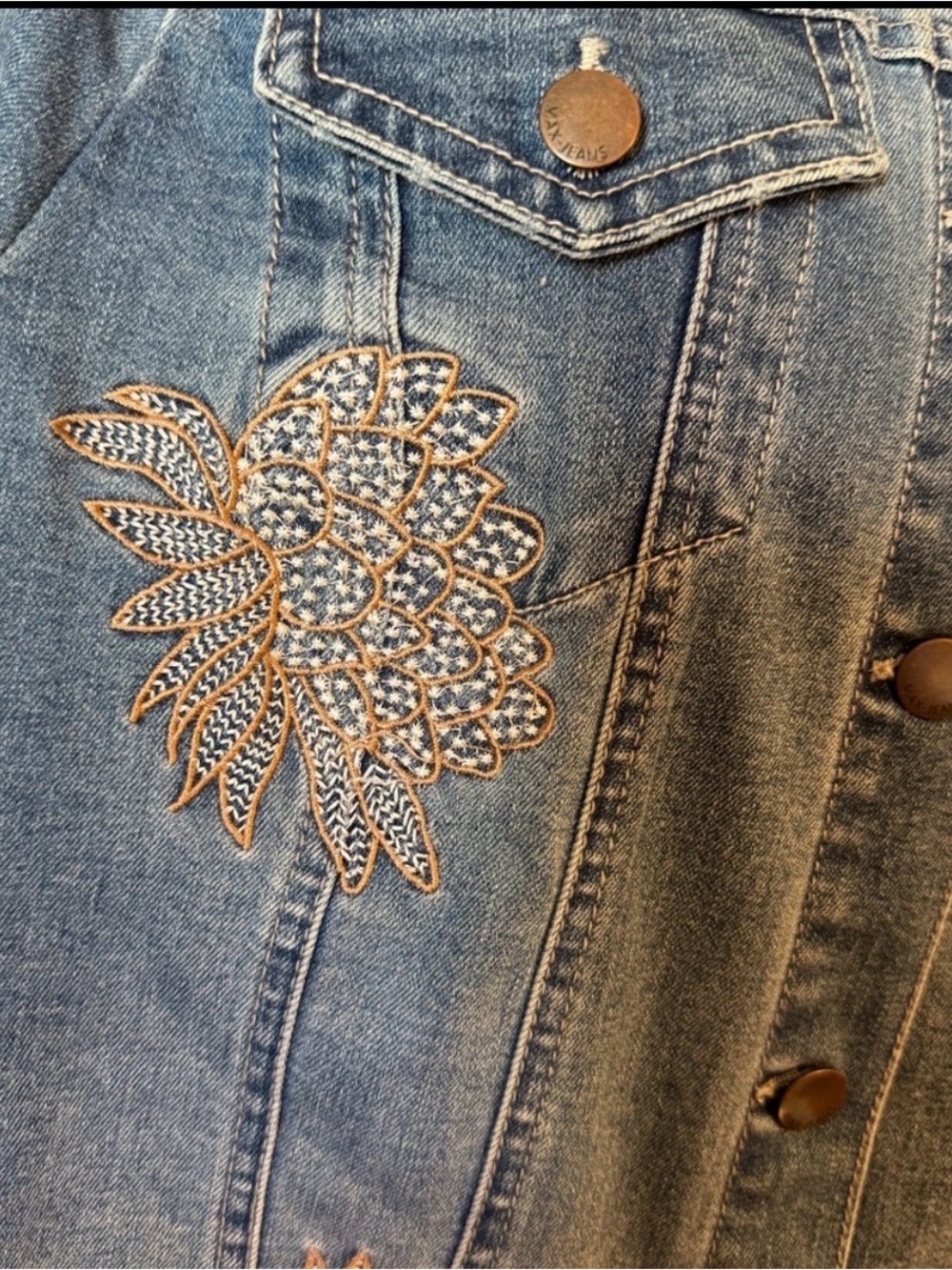 Max Jeans jacket Blue Denim with Silver buttons metallic Embroidered fits S/M